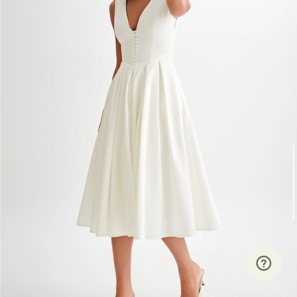 Meshki Keely White Midi Dress with Button Detail - Picture 3 of 6